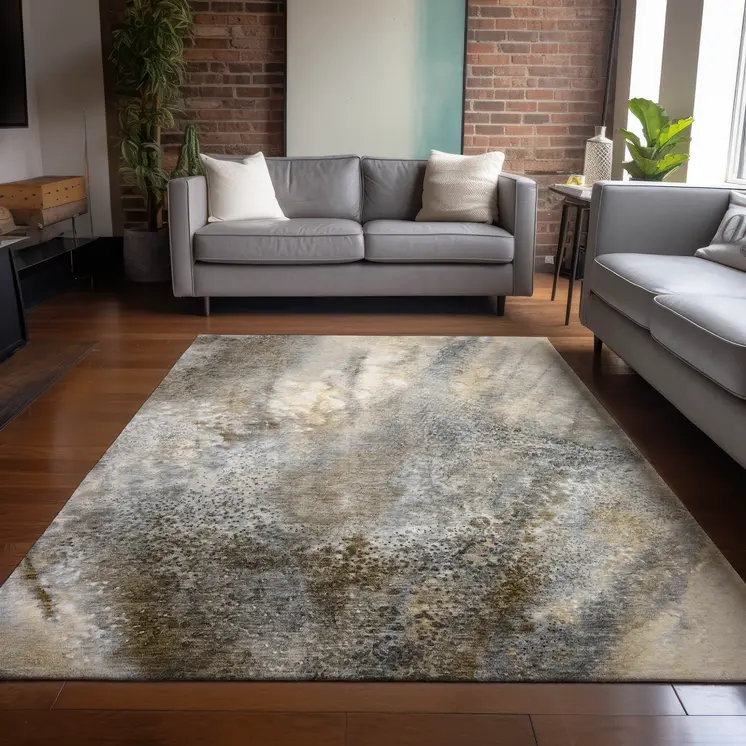 9' X 12' Beige Abstract Washable Non Skid Indoor Outdoor Area Rug