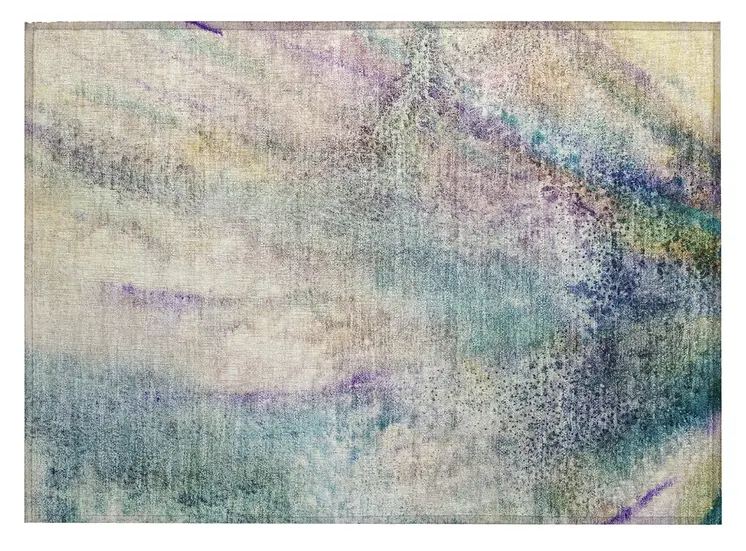 2' X 3' Beige Blue and Gray Abstract Washable Non Skid Indoor Outdoor Area Rug