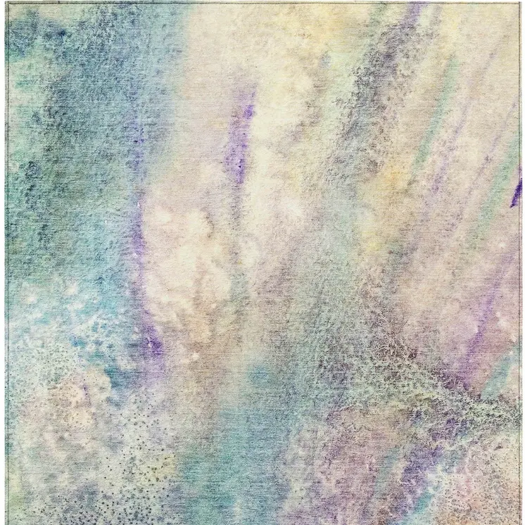 3' X 5' Beige Blue and Gray Abstract Washable Non Skid Indoor Outdoor Area Rug