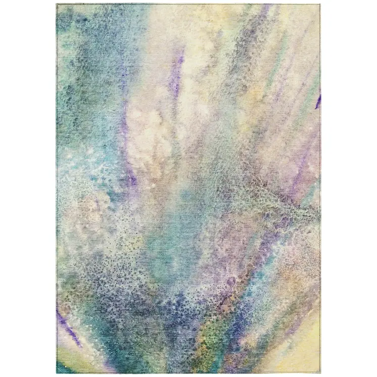 5' X 8' Beige Blue and Gray Abstract Washable Non Skid Indoor Outdoor Area Rug