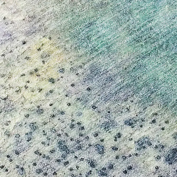 8' Round Beige Blue and Gray Round Abstract Washable Non Skid Indoor Outdoor Area Rug