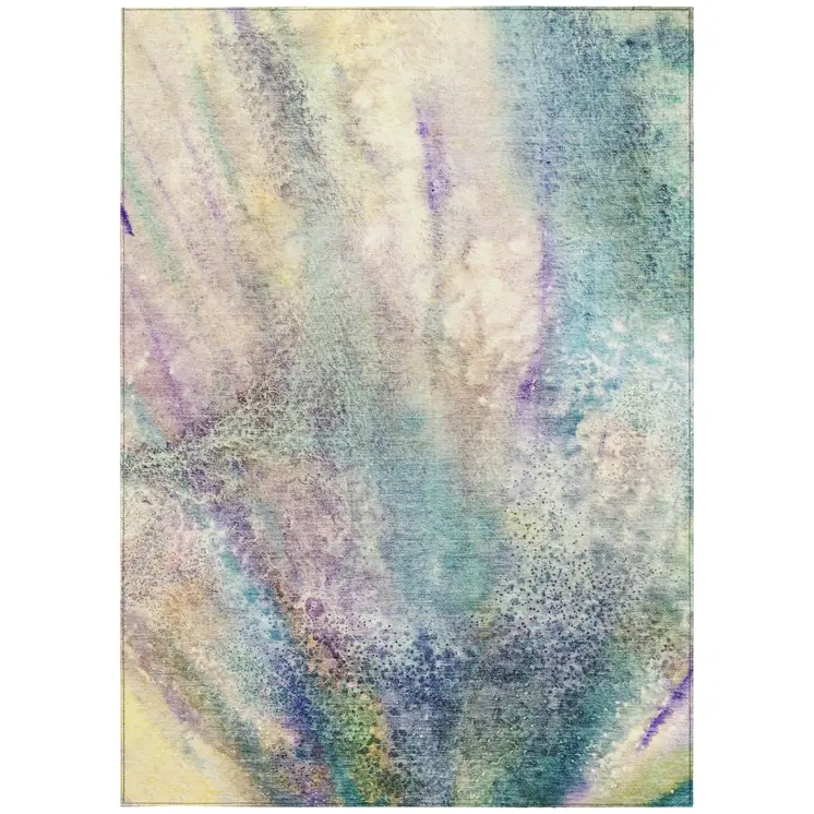 10' X 14' Beige Blue and Gray Abstract Washable Non Skid Indoor Outdoor Area Rug