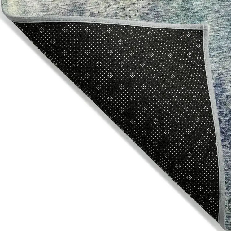 10' X 14' Beige Blue and Gray Abstract Washable Non Skid Indoor Outdoor Area Rug