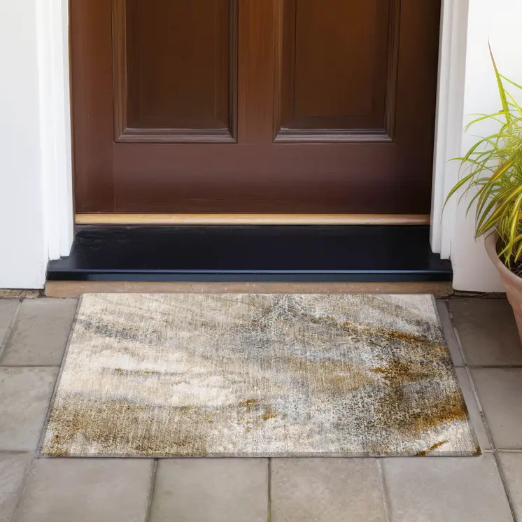 2' X 3' Brown Abstract Washable Non Skid Indoor Outdoor Area Rug