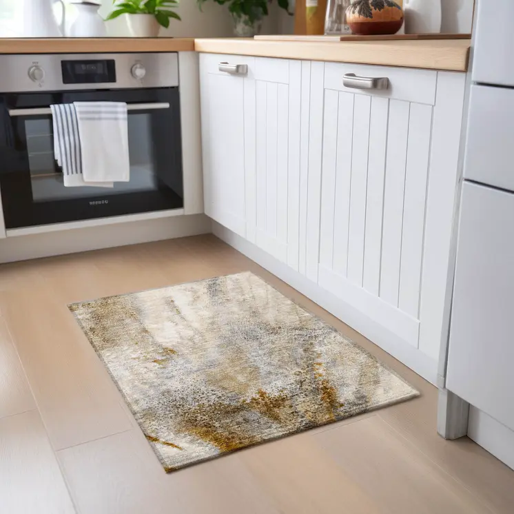 2' X 3' Brown Abstract Washable Non Skid Indoor Outdoor Area Rug