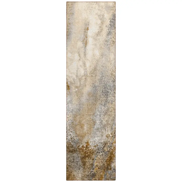 8' Runner Brown Abstract Washable Non Skid Indoor Outdoor Runner Rug