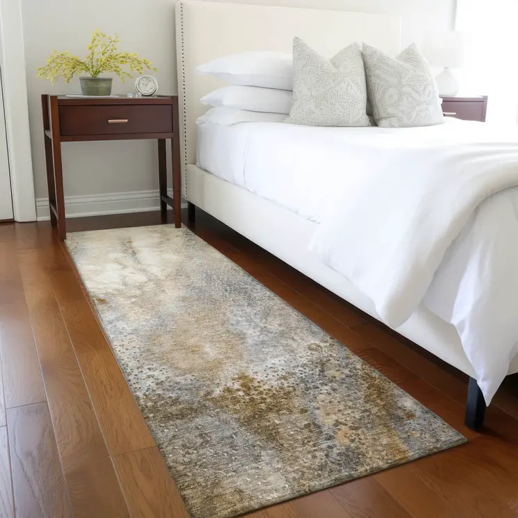 8' Runner Brown Abstract Washable Non Skid Indoor Outdoor Runner Rug