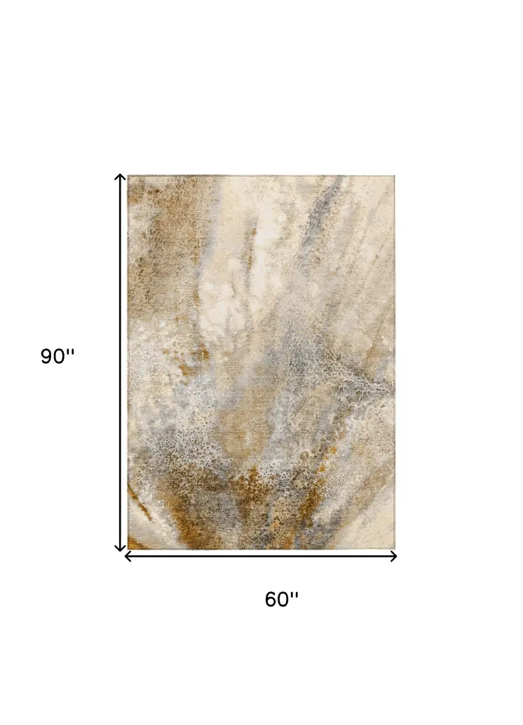5' X 8' Brown Abstract Washable Non Skid Indoor Outdoor Area Rug