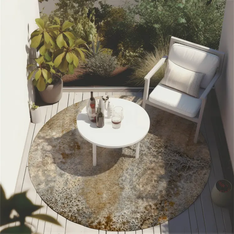 8' Round Brown Round Abstract Washable Non Skid Indoor Outdoor Area Rug