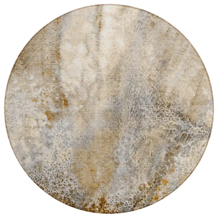 8' Round Brown Round Abstract Washable Non Skid Indoor Outdoor Area Rug