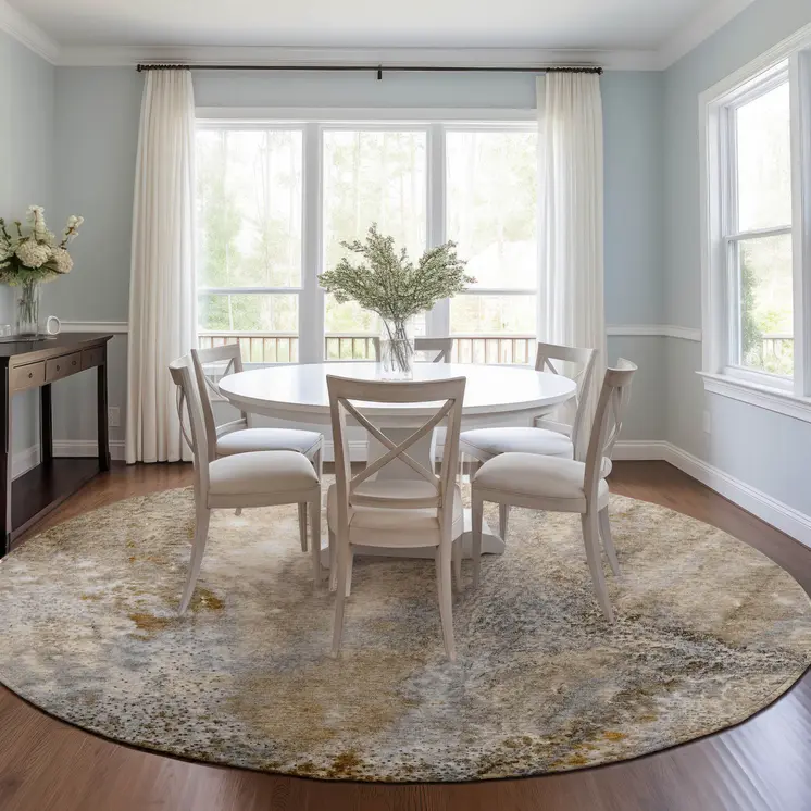 8' Round Brown Round Abstract Washable Non Skid Indoor Outdoor Area Rug