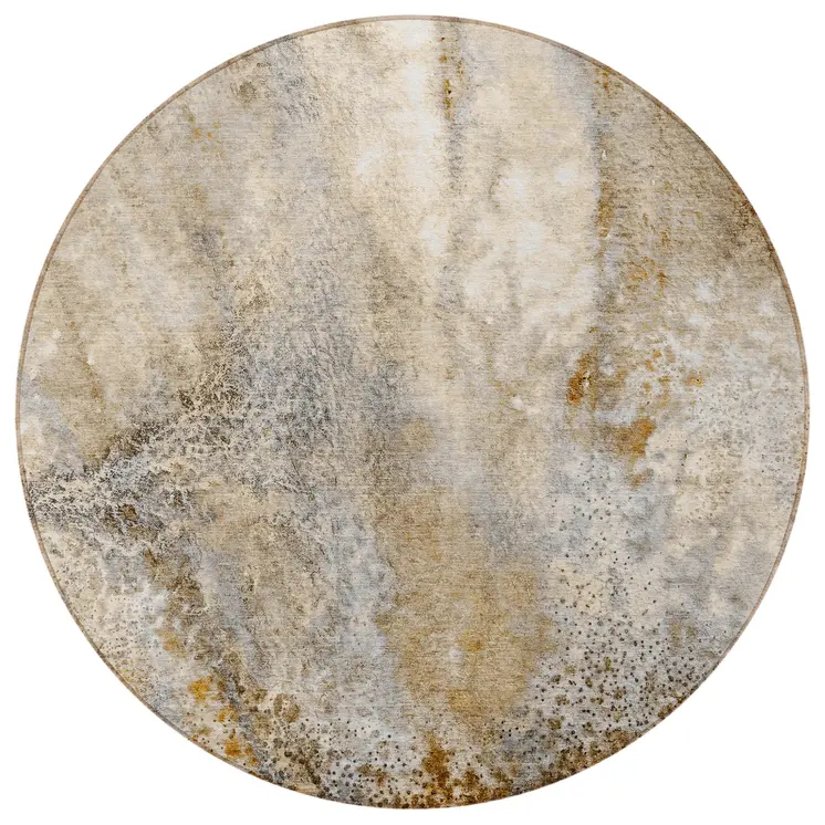 8' Round Brown Round Abstract Washable Non Skid Indoor Outdoor Area Rug