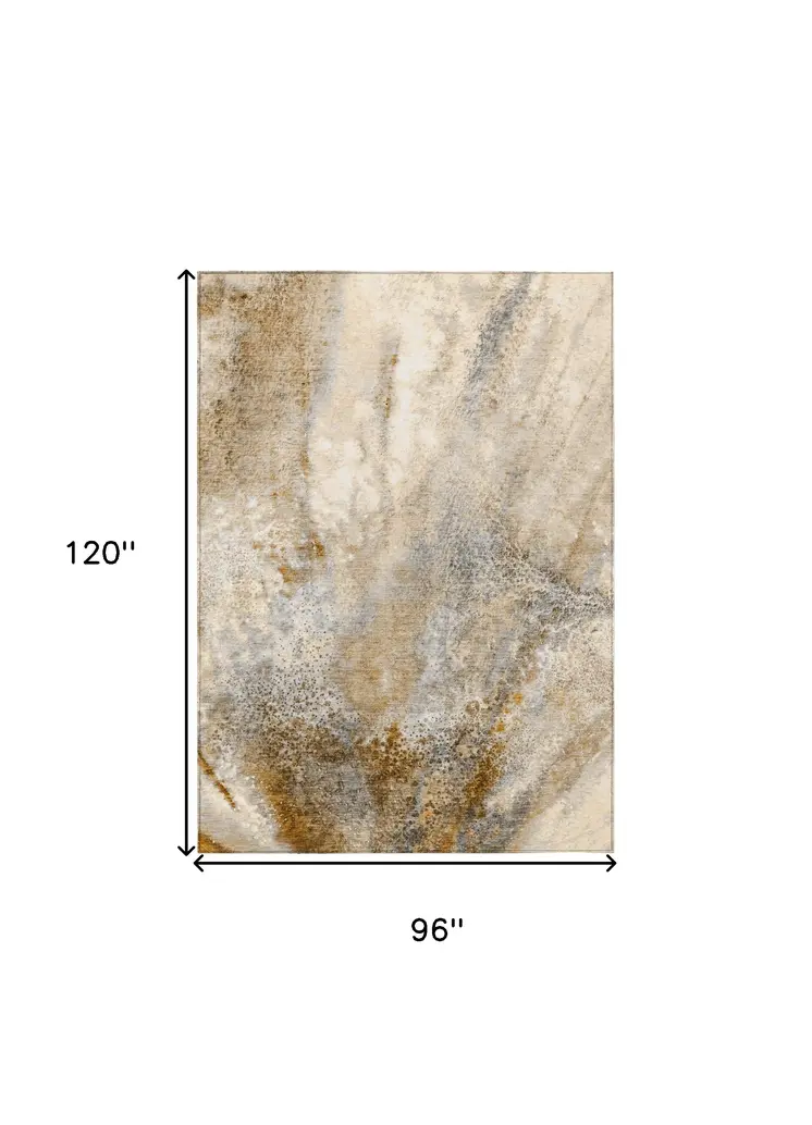 8' X 10' Brown Abstract Washable Non Skid Indoor Outdoor Area Rug