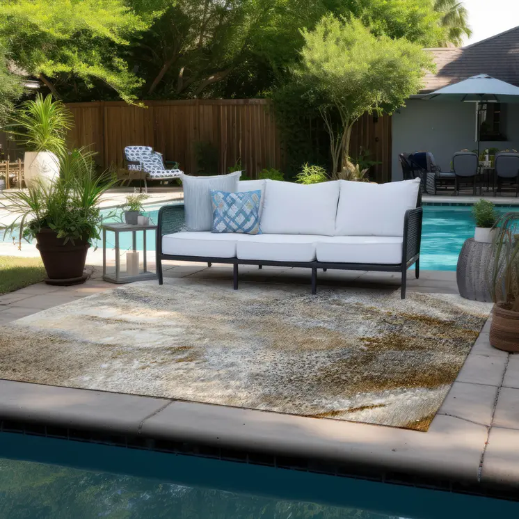 8' X 10' Brown Abstract Washable Non Skid Indoor Outdoor Area Rug