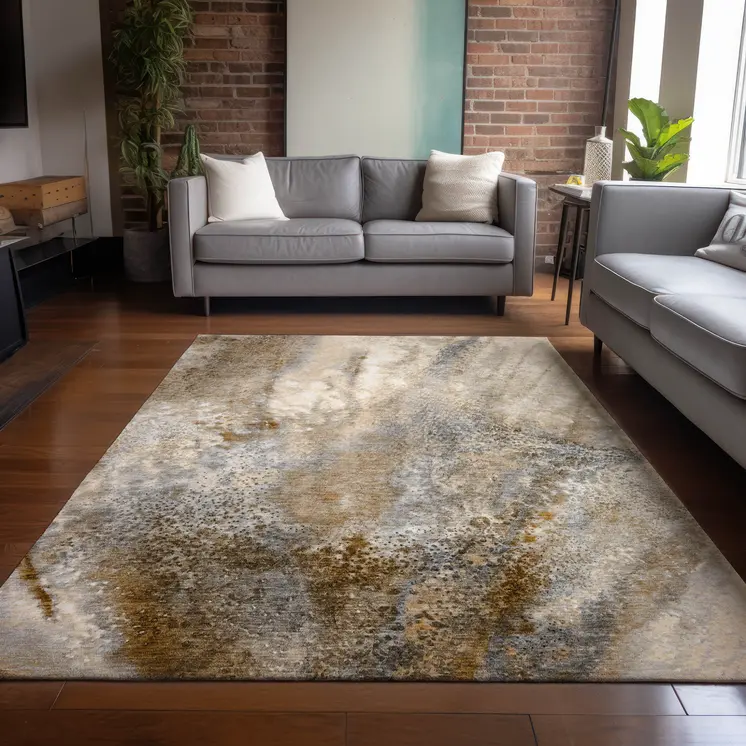 10' X 14' Brown Abstract Washable Non Skid Indoor Outdoor Area Rug