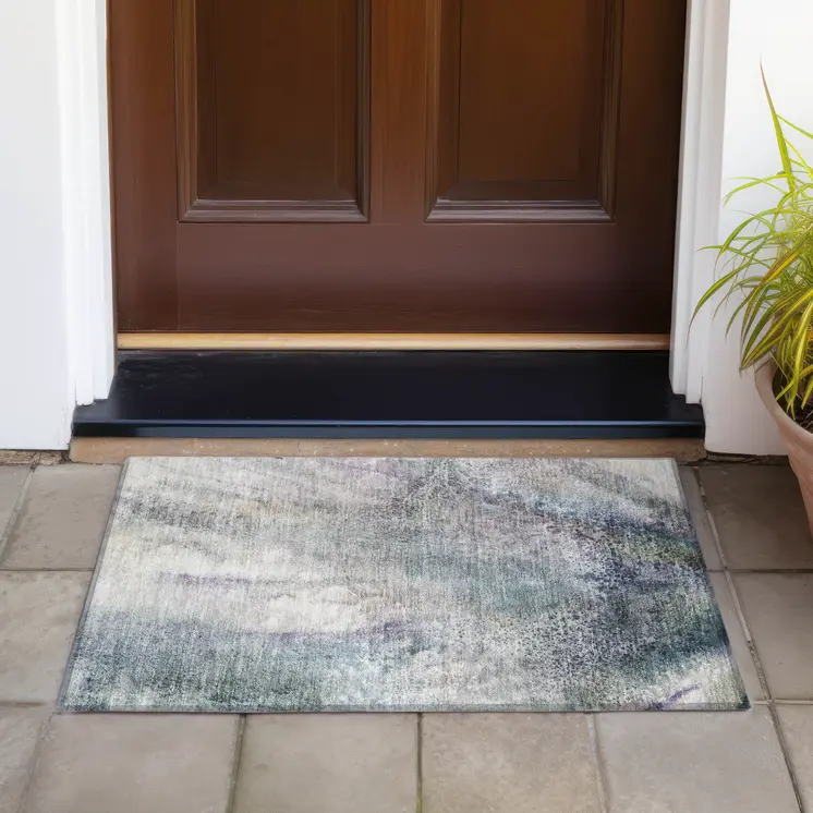 2' X 3' Ivory Abstract Washable Non Skid Indoor Outdoor Area Rug