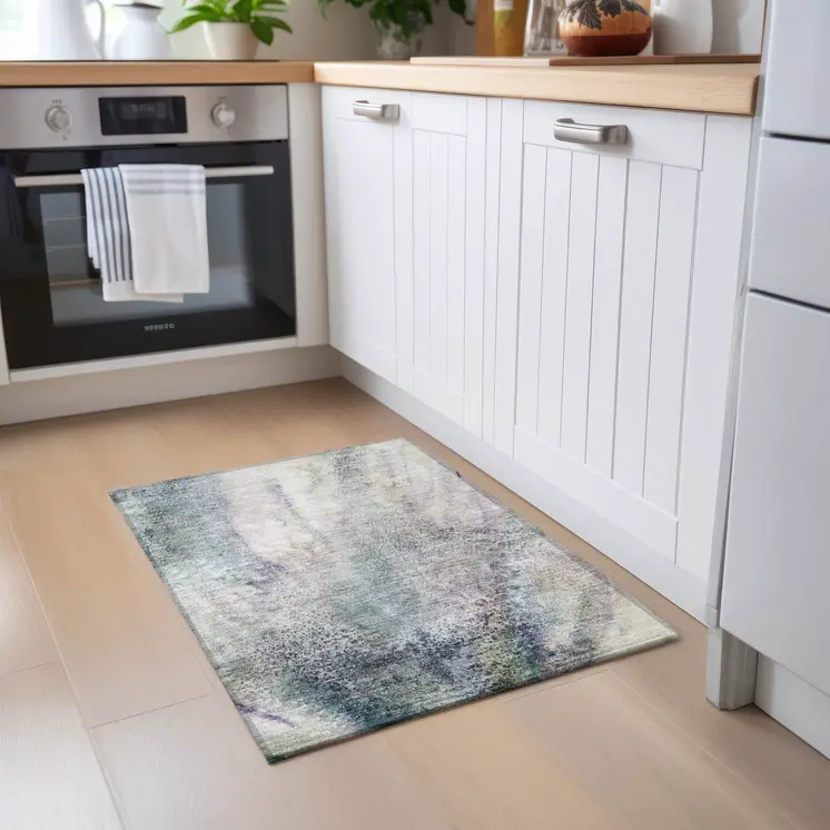2' X 3' Ivory Abstract Washable Non Skid Indoor Outdoor Area Rug
