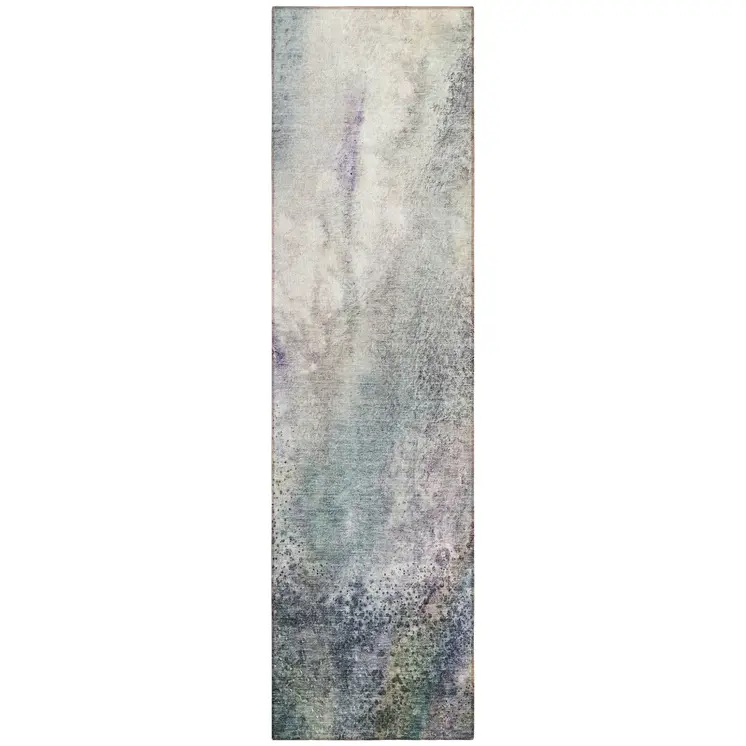8' Runner Ivory Abstract Washable Non Skid Indoor Outdoor Runner Rug