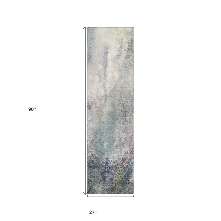8' Runner Ivory Abstract Washable Non Skid Indoor Outdoor Runner Rug