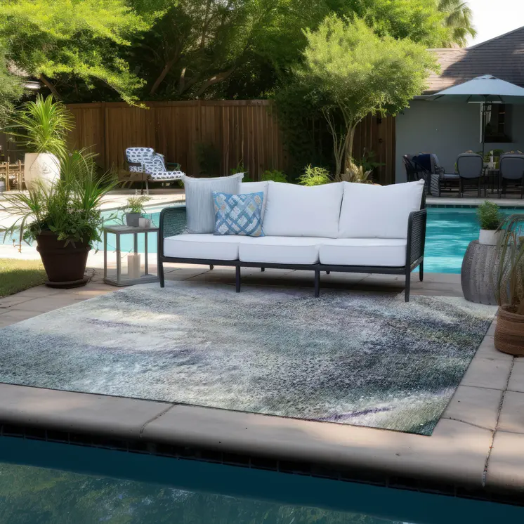 3' X 5' Ivory Abstract Washable Non Skid Indoor Outdoor Area Rug