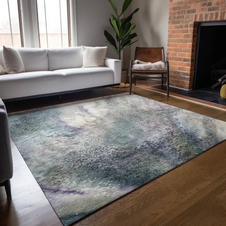 3' X 5' Ivory Abstract Washable Non Skid Indoor Outdoor Area Rug