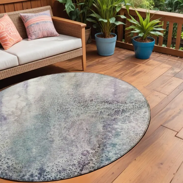 8' Round Ivory Round Abstract Washable Non Skid Indoor Outdoor Area Rug