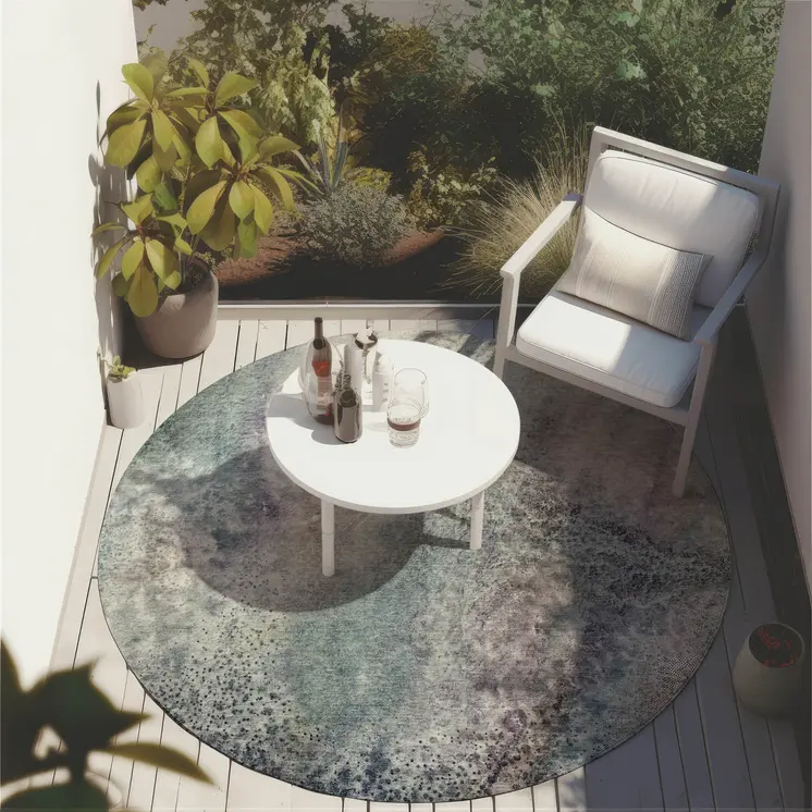 8' Round Ivory Round Abstract Washable Non Skid Indoor Outdoor Area Rug
