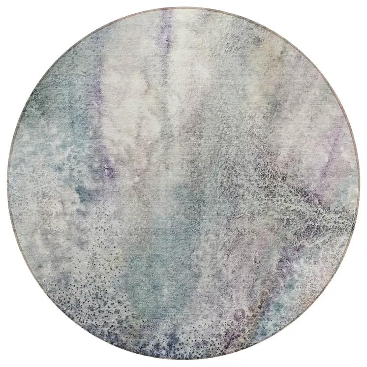 8' Round Ivory Round Abstract Washable Non Skid Indoor Outdoor Area Rug