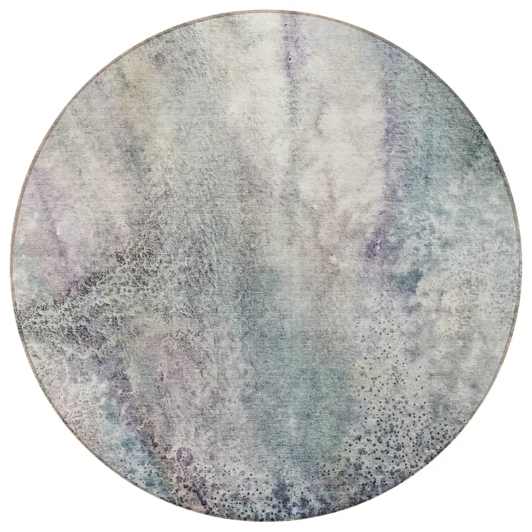 8' Round Ivory Round Abstract Washable Non Skid Indoor Outdoor Area Rug
