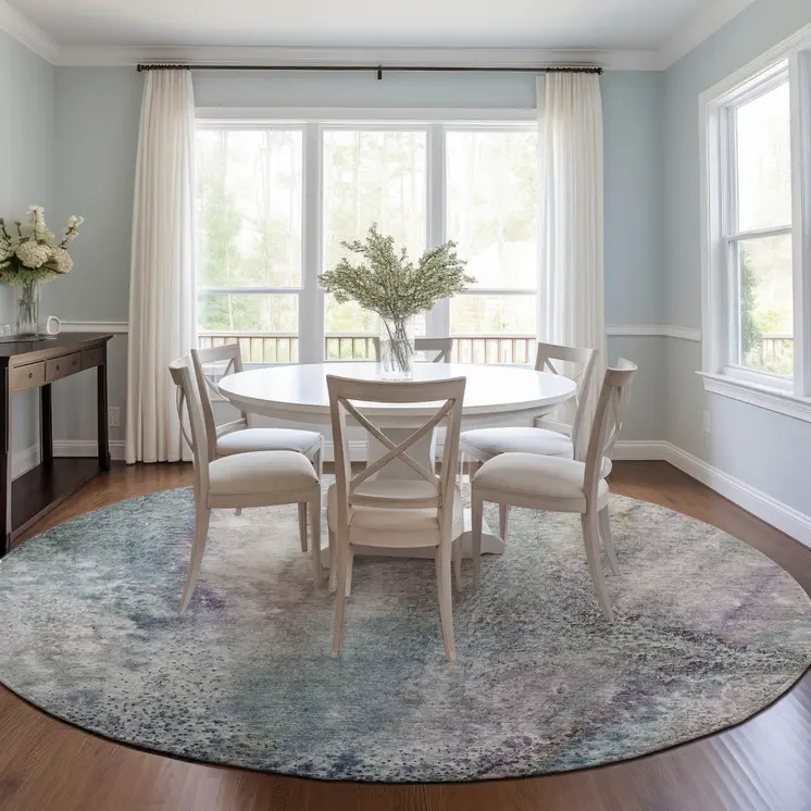 8' Round Ivory Round Abstract Washable Non Skid Indoor Outdoor Area Rug