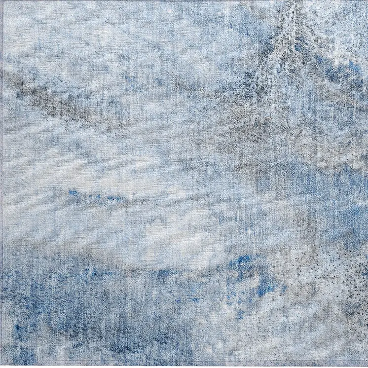 2' X 3' Ivory Blue and Gray Abstract Washable Non Skid Indoor Outdoor Area Rug
