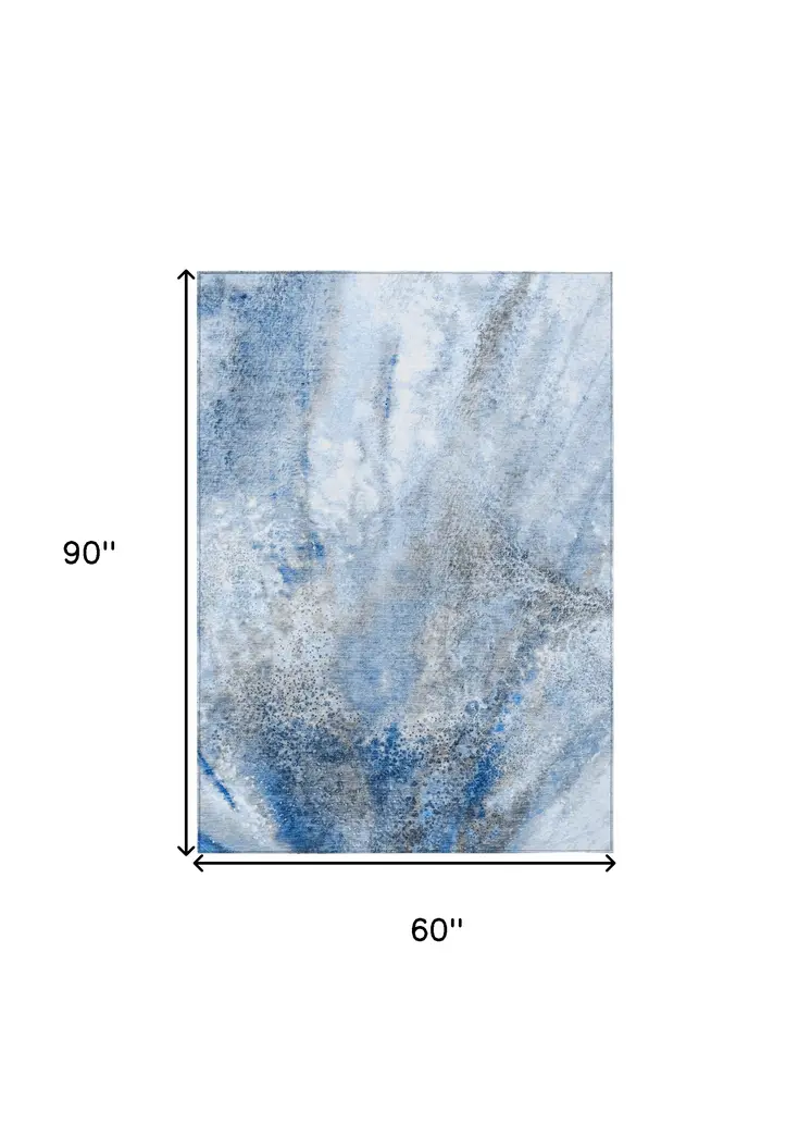 5' X 8' Navy and Gray Abstract Washable Non Skid Indoor Outdoor Area Rug