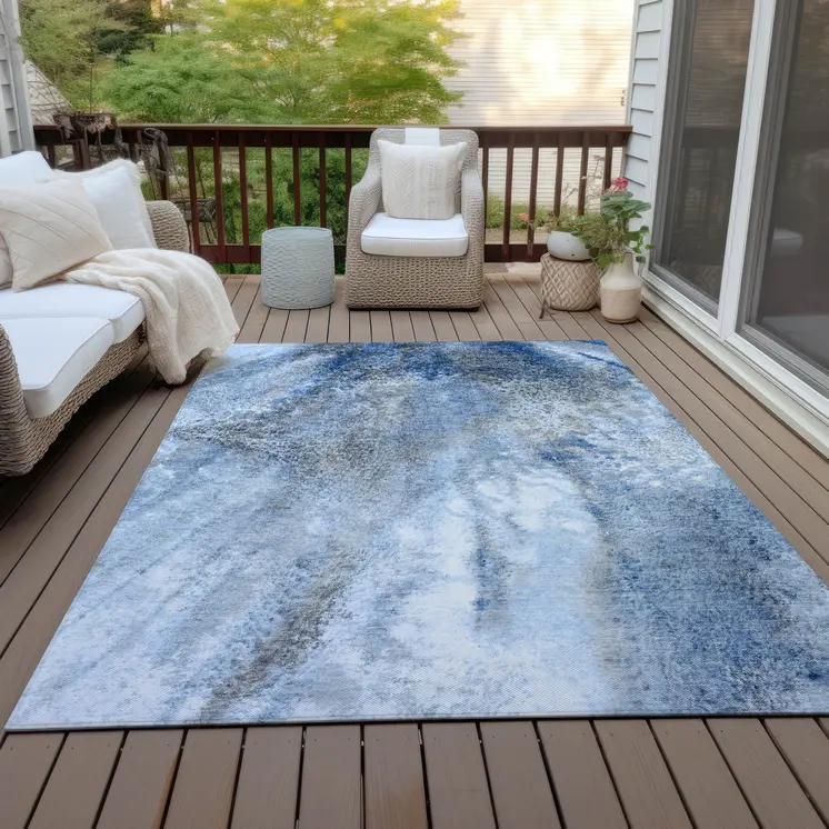 5' X 8' Navy and Gray Abstract Washable Non Skid Indoor Outdoor Area Rug