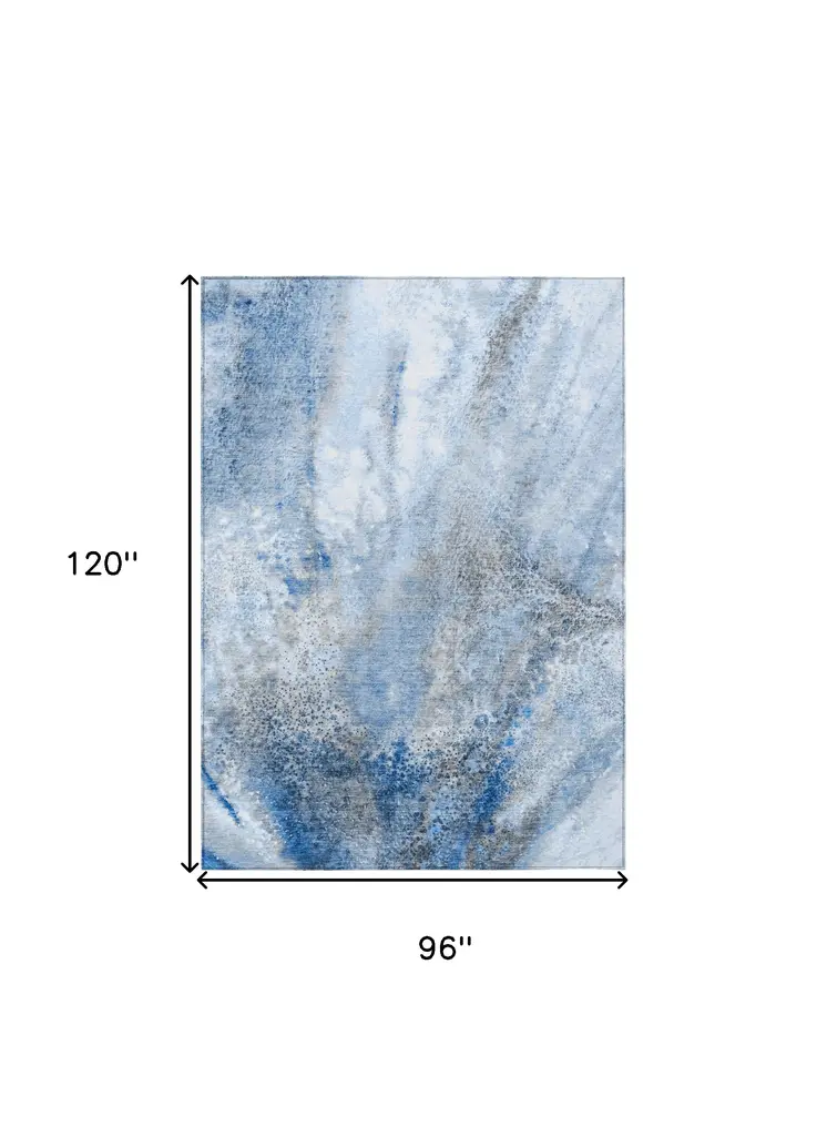 8' X 10' Navy and Gray Abstract Washable Non Skid Indoor Outdoor Area Rug