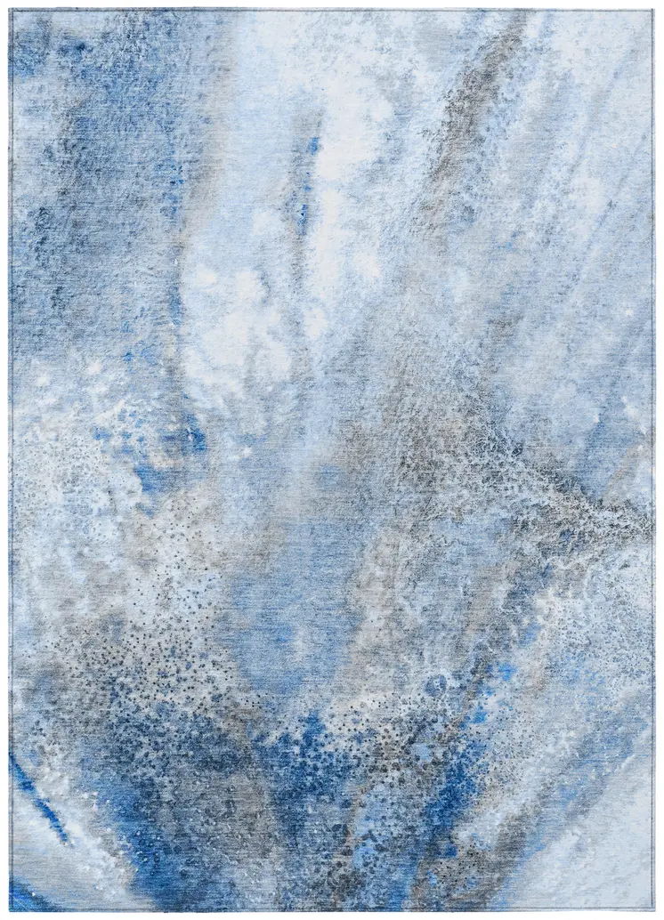8' X 10' Navy and Gray Abstract Washable Non Skid Indoor Outdoor Area Rug