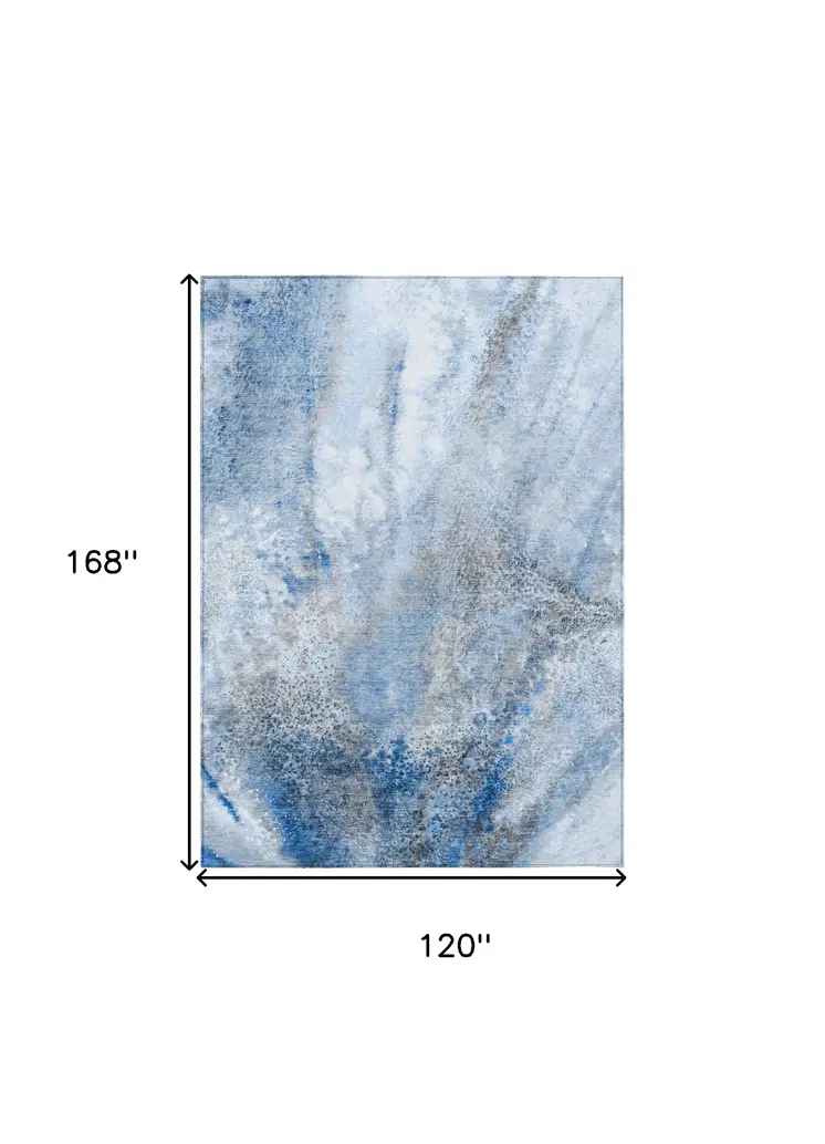 10' X 14' Ivory Blue and Gray Abstract Washable Non Skid Indoor Outdoor Area Rug