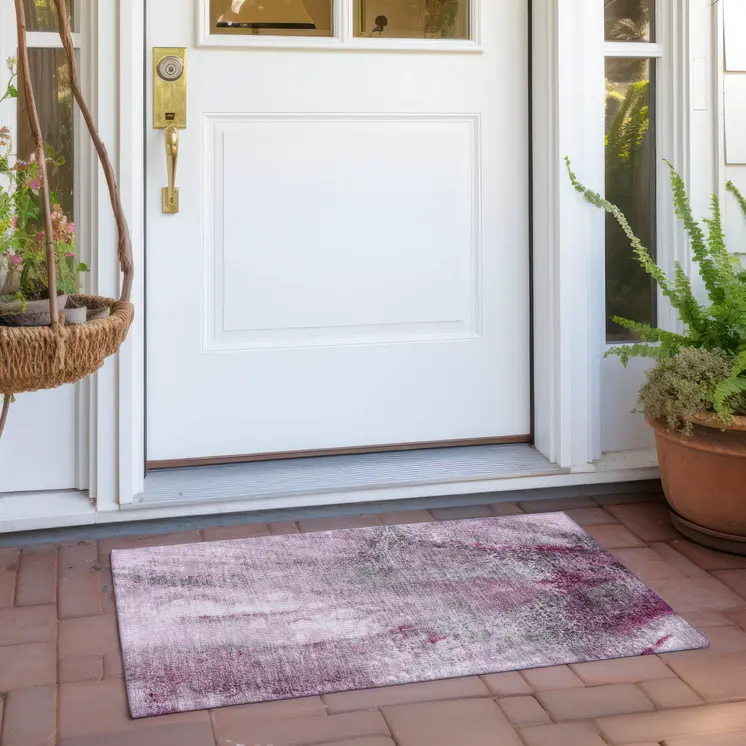 2' X 3' Pink Abstract Washable Non Skid Indoor Outdoor Area Rug