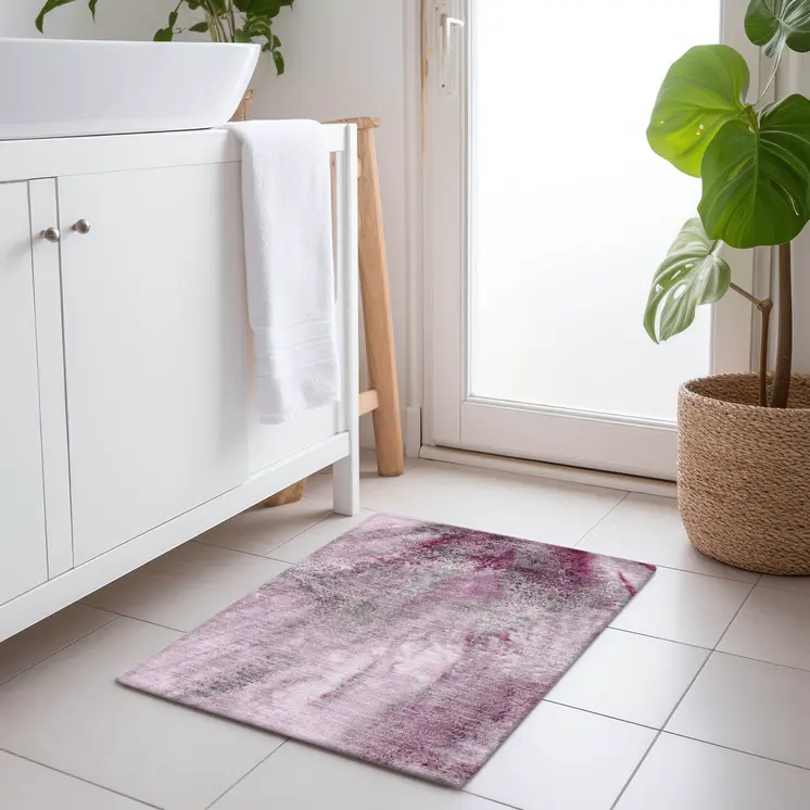 2' X 3' Pink Abstract Washable Non Skid Indoor Outdoor Area Rug