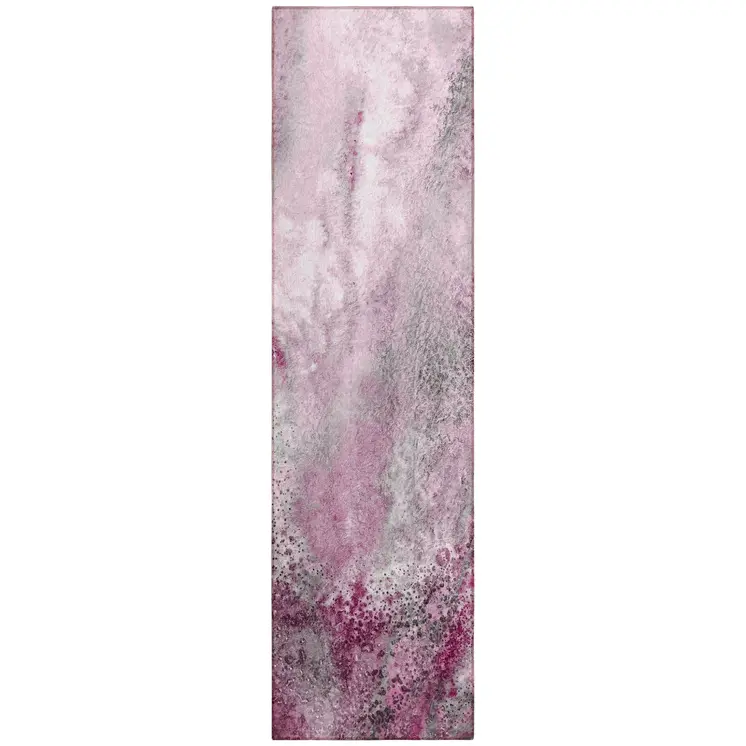 8' Runner Pink Abstract Washable Non Skid Indoor Outdoor Runner Rug