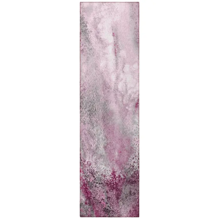 8' Runner Pink Abstract Washable Non Skid Indoor Outdoor Runner Rug