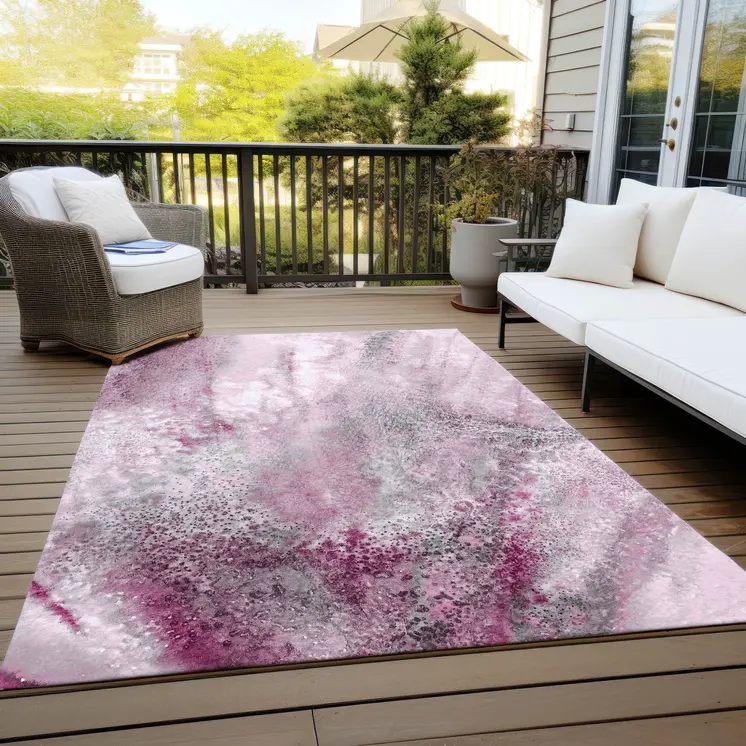 3' X 5' Pink Abstract Washable Non Skid Indoor Outdoor Area Rug