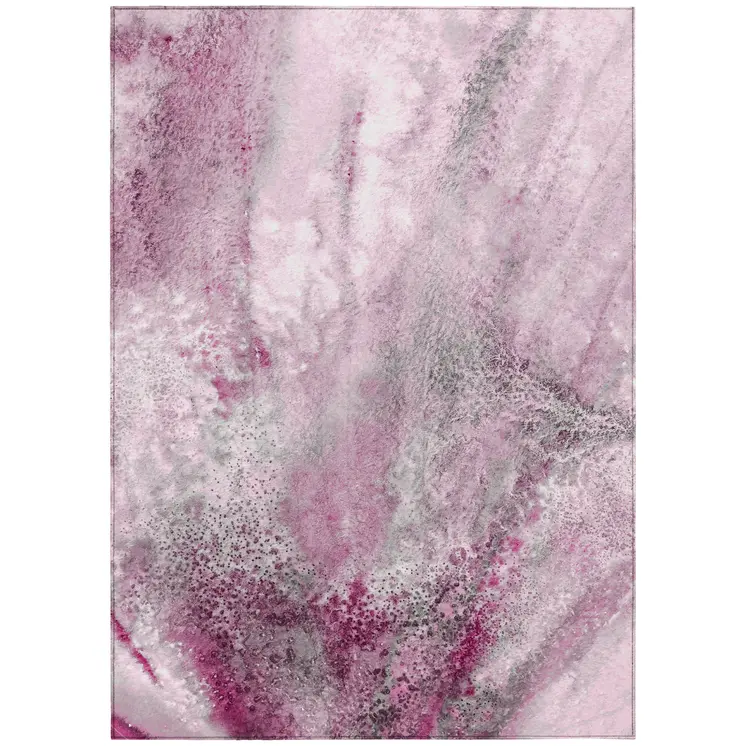 3' X 5' Pink Abstract Washable Non Skid Indoor Outdoor Area Rug