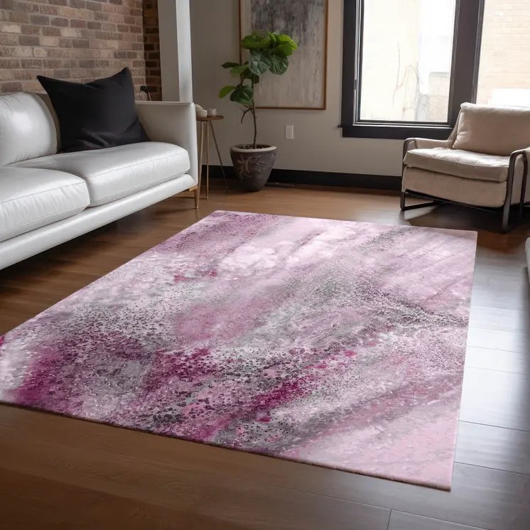 3' X 5' Pink Abstract Washable Non Skid Indoor Outdoor Area Rug