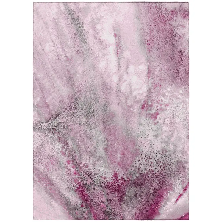 5' X 8' Pink Abstract Washable Non Skid Indoor Outdoor Area Rug