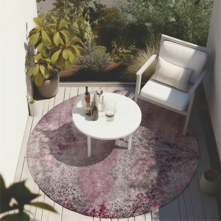 8' Round Pink Round Abstract Washable Non Skid Indoor Outdoor Area Rug