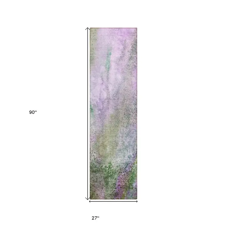 8' Runner Purple Abstract Washable Non Skid Indoor Outdoor Runner Rug