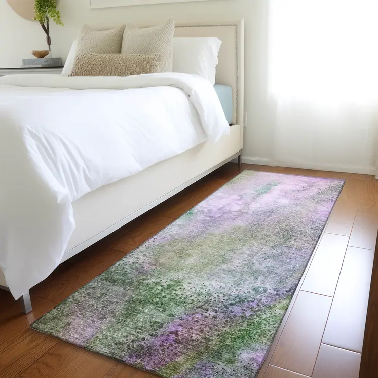 8' Runner Purple Abstract Washable Non Skid Indoor Outdoor Runner Rug
