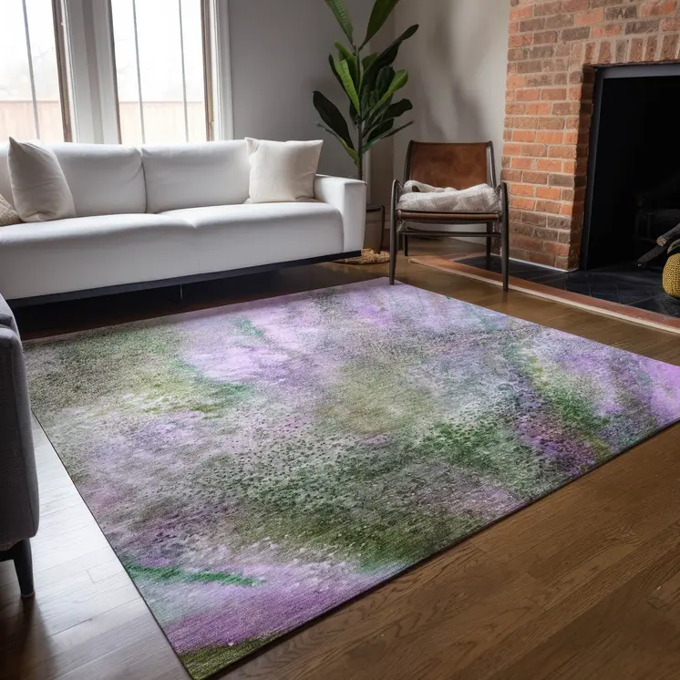 3' X 5' Purple Abstract Washable Non Skid Indoor Outdoor Area Rug