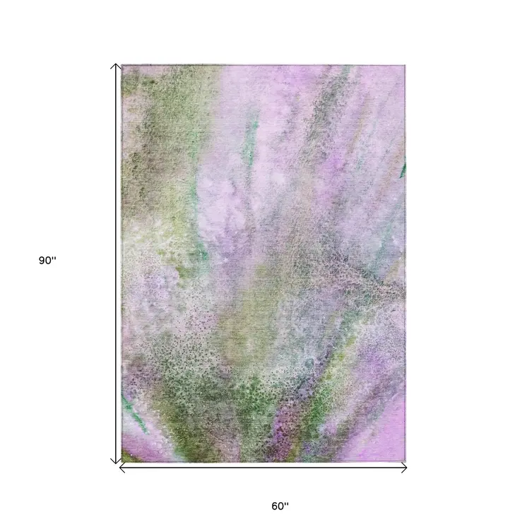 5' X 8' Purple Abstract Washable Non Skid Indoor Outdoor Area Rug