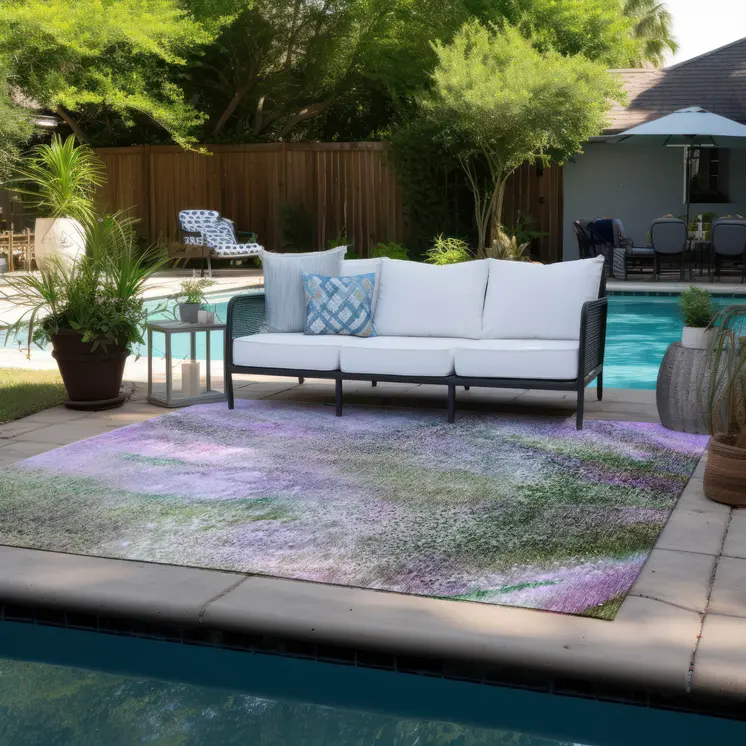 5' X 8' Purple Abstract Washable Non Skid Indoor Outdoor Area Rug